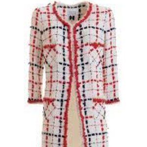 NWOT Amen Wardy Check Pattern Tweed Long Coat Size FR46
